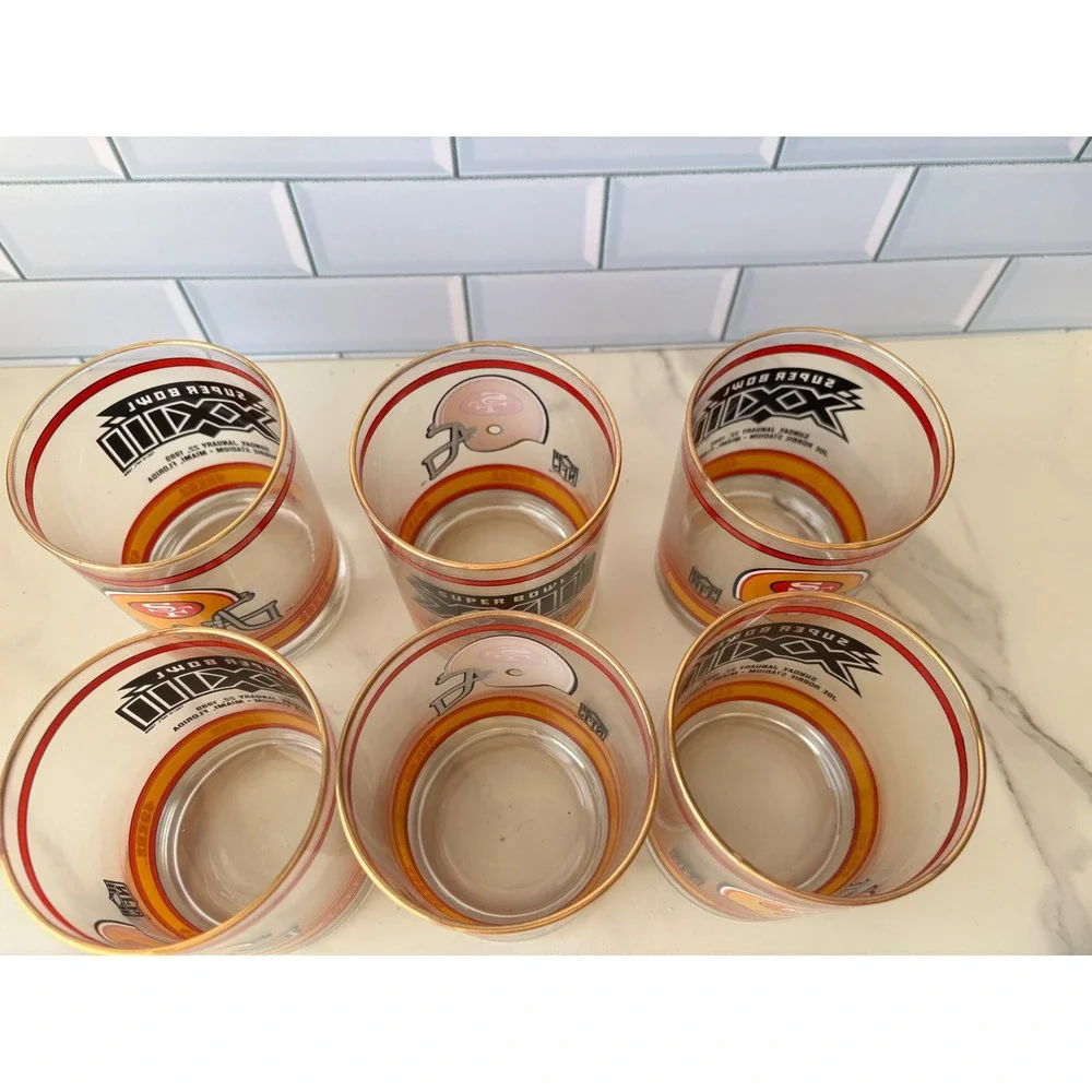 Vintage San Francisco 49ers Super‎ Bowl XXIII Glasses Set of 6 1989 NFL Miami